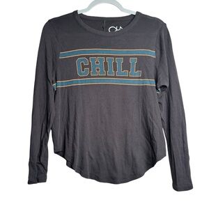 CHASER Chill Graphic Long Sleeve T-Shirt Vintage Gray Pullover Size Small S E6